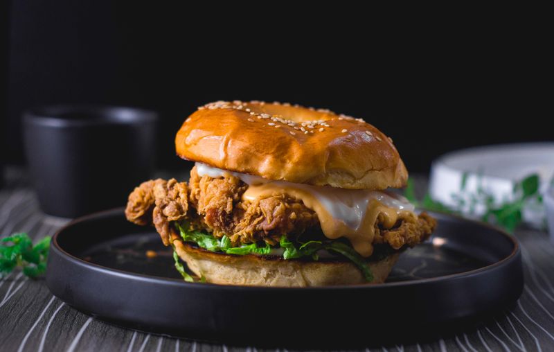 Crispy chicken sandwich on brioche bun